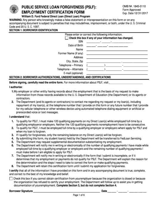 PSLF Printable Form PSLF Printable Form